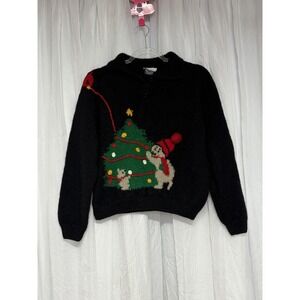 Brughes Great Outdoors Wool Sweater Girls Large Black Polar‎ Bear Christmas Tree